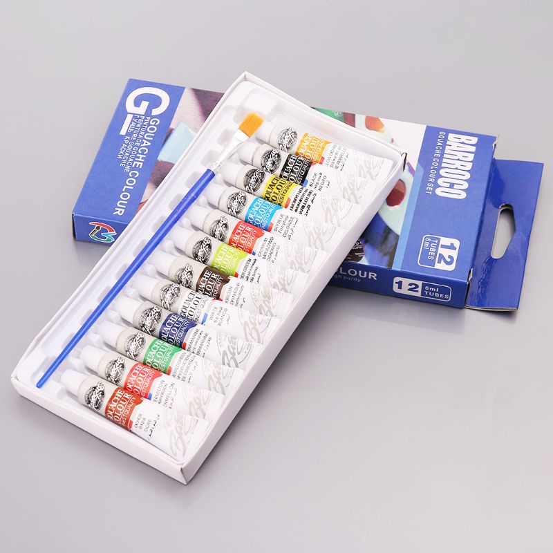 H05B 12 색 구 아슈 페인트 튜브 세트 6ml 그리기 그림 안료 그림 브러쉬 아트 용품
